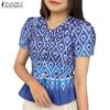 ZANZEA Women Doll Collar Summer Casual Short Sleeve Print Blouse