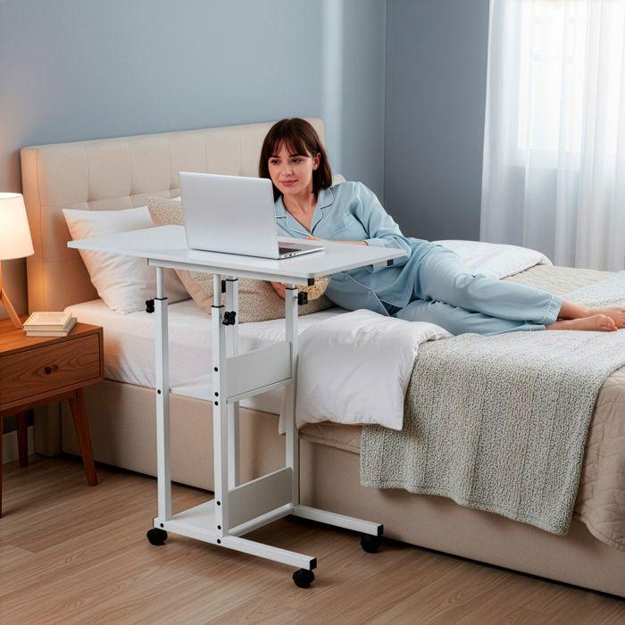 Bureau mobile - SPRINGOS - Table d'ordinateur portable - Hauteur réglable 76-86 cm - Blanc - Design moderne
