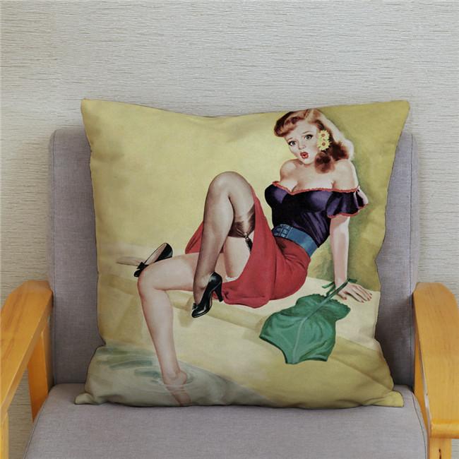 Vintage European Sexy Women Polyester Cushion Cover Sexy Lady Pattern Pillow Cover Decorative For Car Sofa Home 45X45Cm