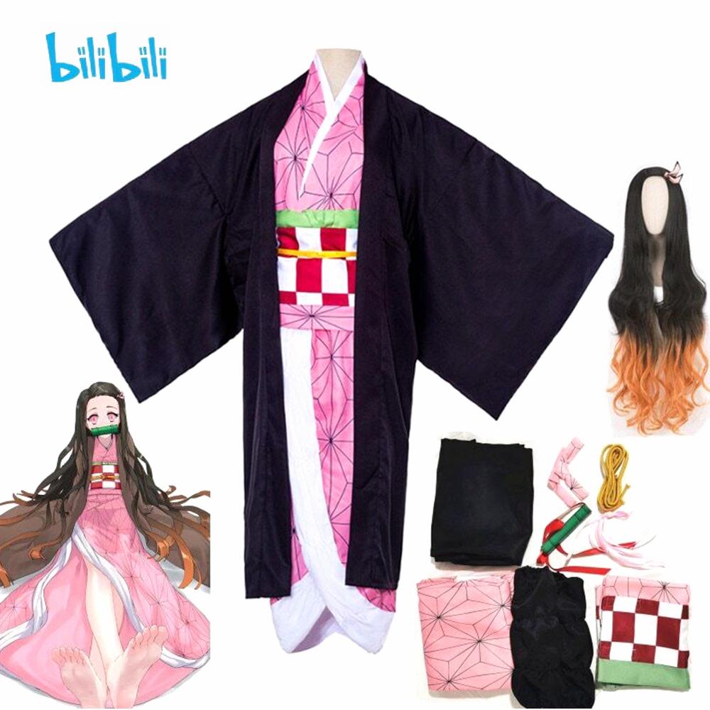 Kamado Nezuko Cosplay Anime Nezuko Cosplay Costume Kimono Haori Wig Suit Adult Boys Halloween Carnival Costumes