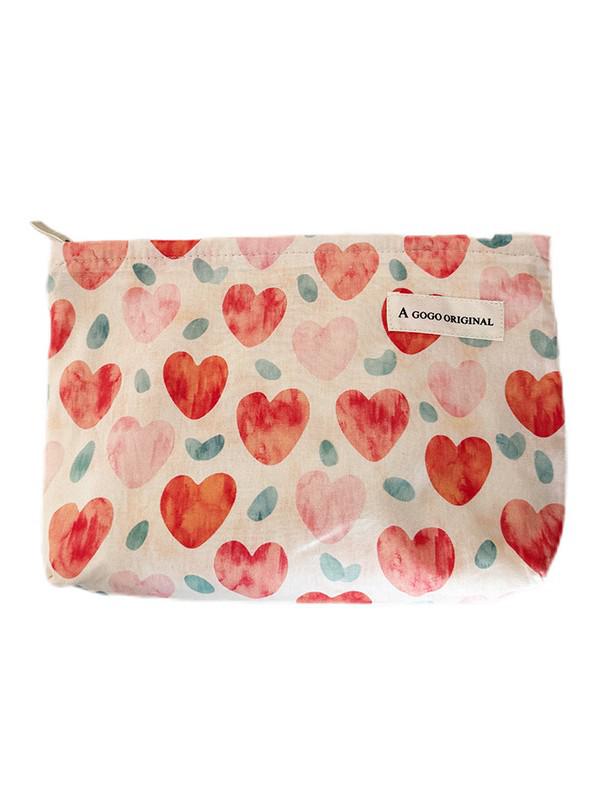 Borsa Trucco & Skincare Stile Coreano Cuore di Pesca - Pochette Quadrata Portatile per Monete & Oggetti Vari