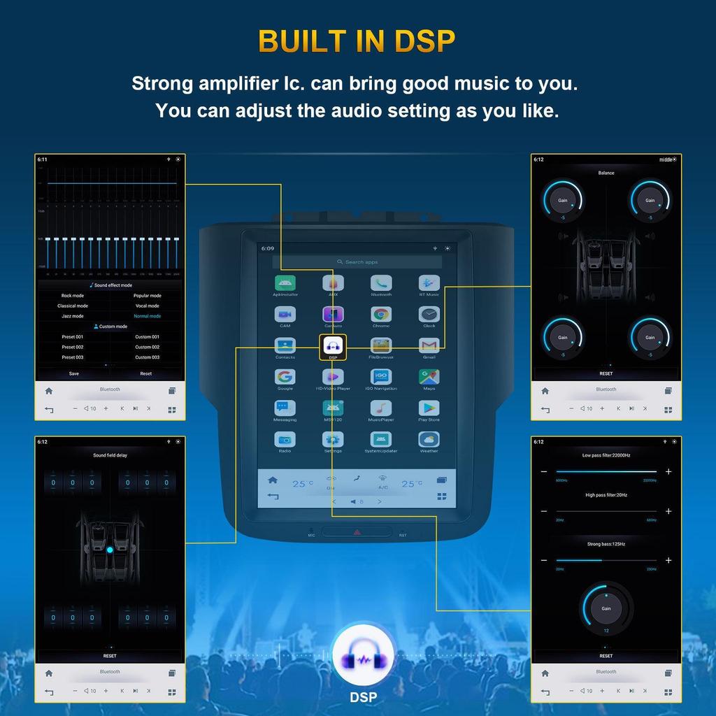 Compatible with Dodge Ram 12-18, Qualcomm navigation, integrated panoramic reverse camera, and CarPlay support.