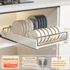 Pull-out Dish Rack With Wooden Handle And Drain Tray Spice Box Storage Rack Cabinets Organizer Kitchen Storage Rack
