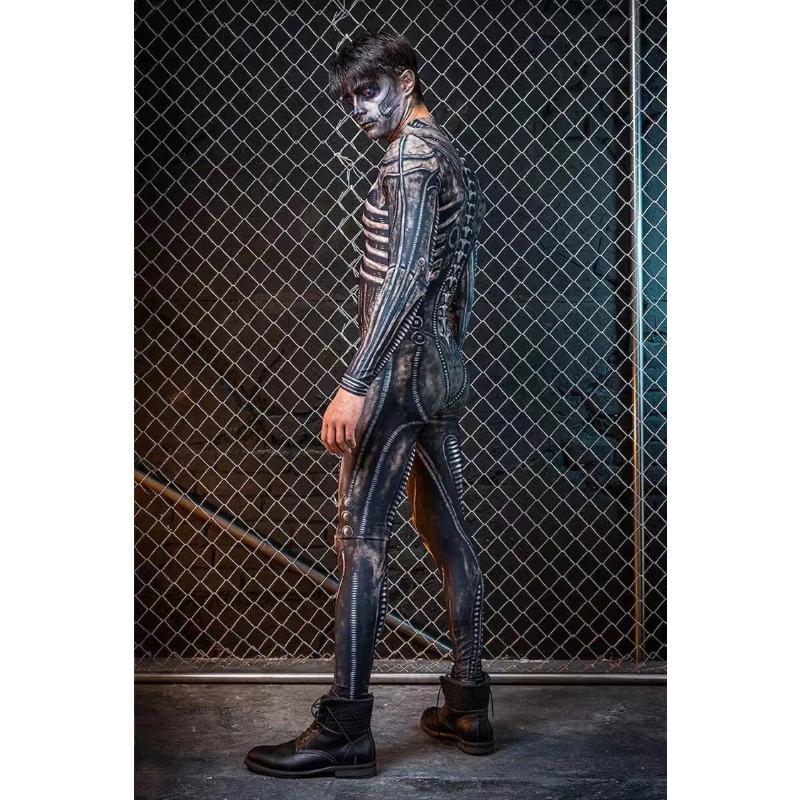 Iootiany Armatura Meccanica Stampa 3D Halloween Scheletro Costume per Gioco di Ruolo per Adulti Tuta Cyberpunk Collant da Uomo Tessuto Fitness