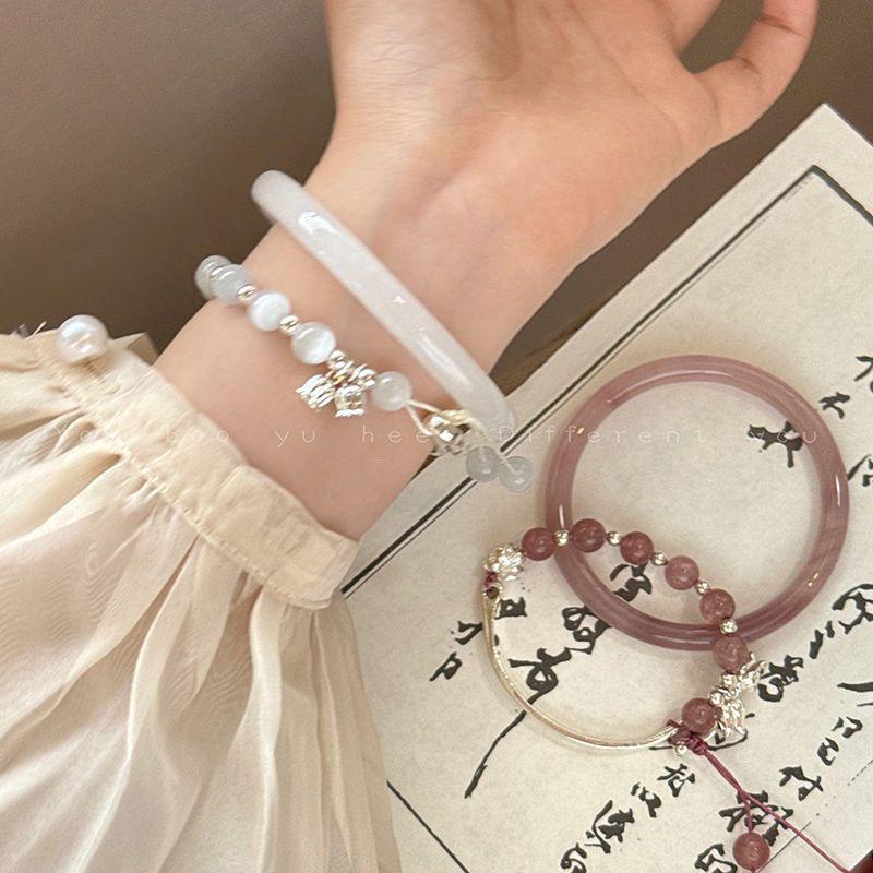 High-End Chinese Style Strawberry Crystal & Cat's Eye Beaded Bracelet for Hanfu