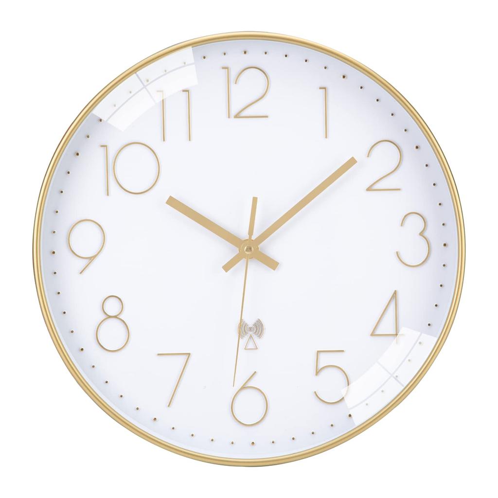 AUTVIVID Wall Clock, Radio-Controlled, Silent, Continuous Second Hand, 30cm Diameter, Scandinavian Style, Stylish Interior Decor, Large Numbers, Easy