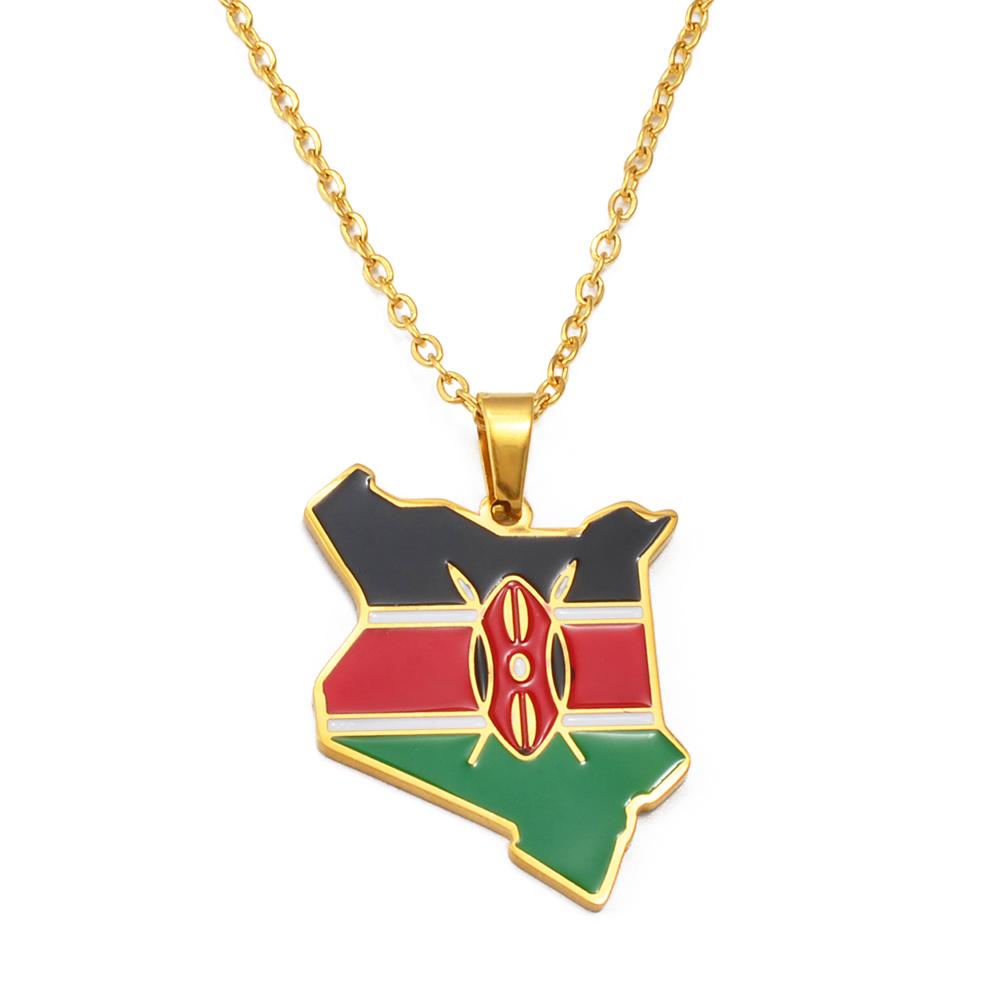 Anniyo Kenya Map Flag Pendant Necklaces Jewellery Kenyan Jewelry kenyans Maps #322201 60cm OR 23.6 Inches