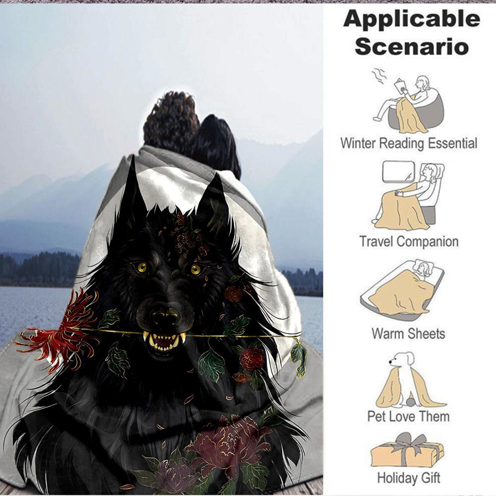 1pc Wolf Flowers Blanket, Lightweight Flannel Throw Blanket For Sofa, Bed, Travel, Camping, Living Room, Office, Couch, Chair, And Bed