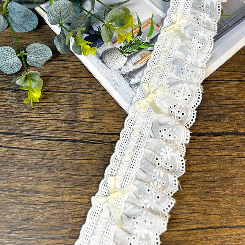 1Yard 5.5Cm Wide Luxury 3D Pleated Pink Lace Embroidered Bows Applique Ribbon Women Dress Cloth Trim Diy Home Sewing Supplies