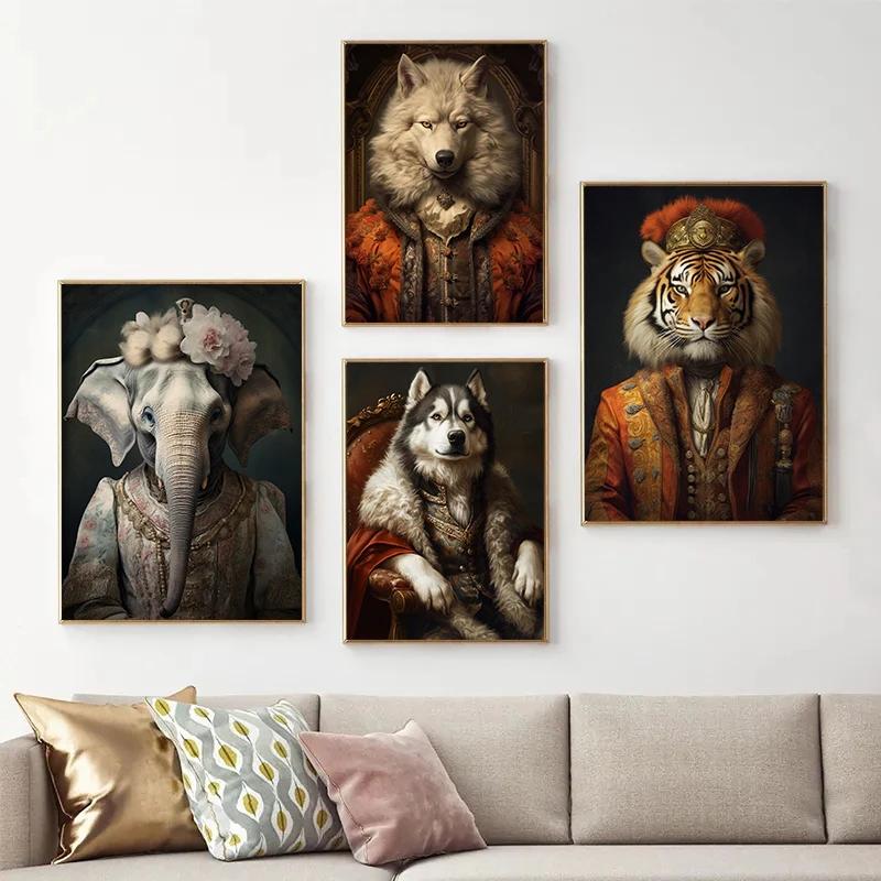 Funny Pet Dog Renaissance Animal Portraits Minimalist Wall Art Print Canvas Painting for Living Room Modern Home Decor