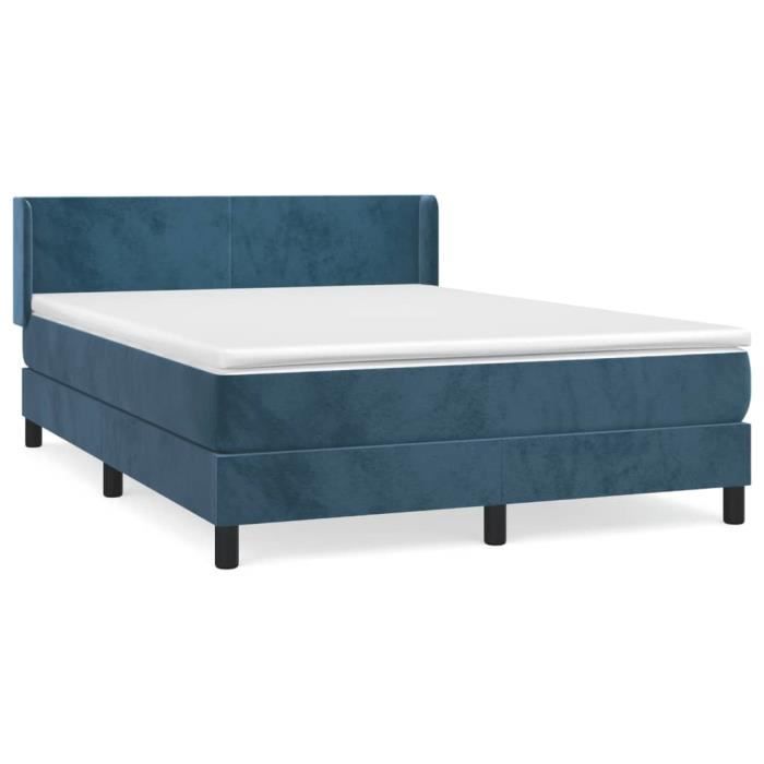 VidaXL Lit à sommier tapissier et matelas Bleu foncé 140x190cm Velours 3130839