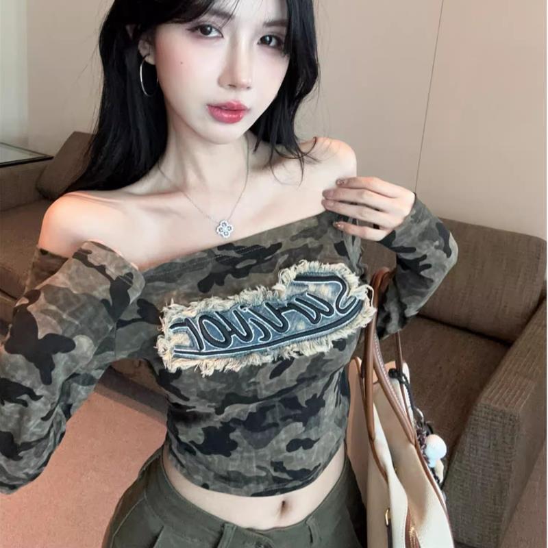 

Модный женский укороченный топ без бретелей с камуфляжным принтом - Сладкий, Дерзкий и Сексуальный Модный Акцент для Весны/Осени Large