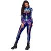 Horror Purple Skull Print Bodysuit Day Of The Dead Halloween Party Role Playing Set Adult Bodysuit Carnival Costume