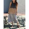 Women's Spring Cotton Linen Midi Dress, Gradient Color Sleeveless Side Slit Loose Casual Daily Vacation Dress