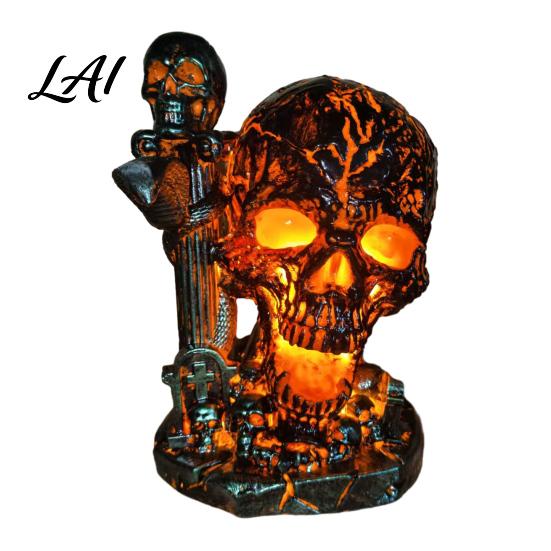 Dark Aesthetic Night Light Skull Table Lamp Halloween Glowing Skeleton Resin Figurine Gothic Ambient Home Decor for Mantel Shelf Party Unique Gift