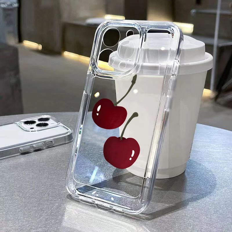 For Soft Clear Phone Case For iPhone 15 Cases iPhone 14 13 12 11 Pro Max XS X XR 7 8 15 14 Plus SE 2020 Cherry Bowknot Pattern Cover