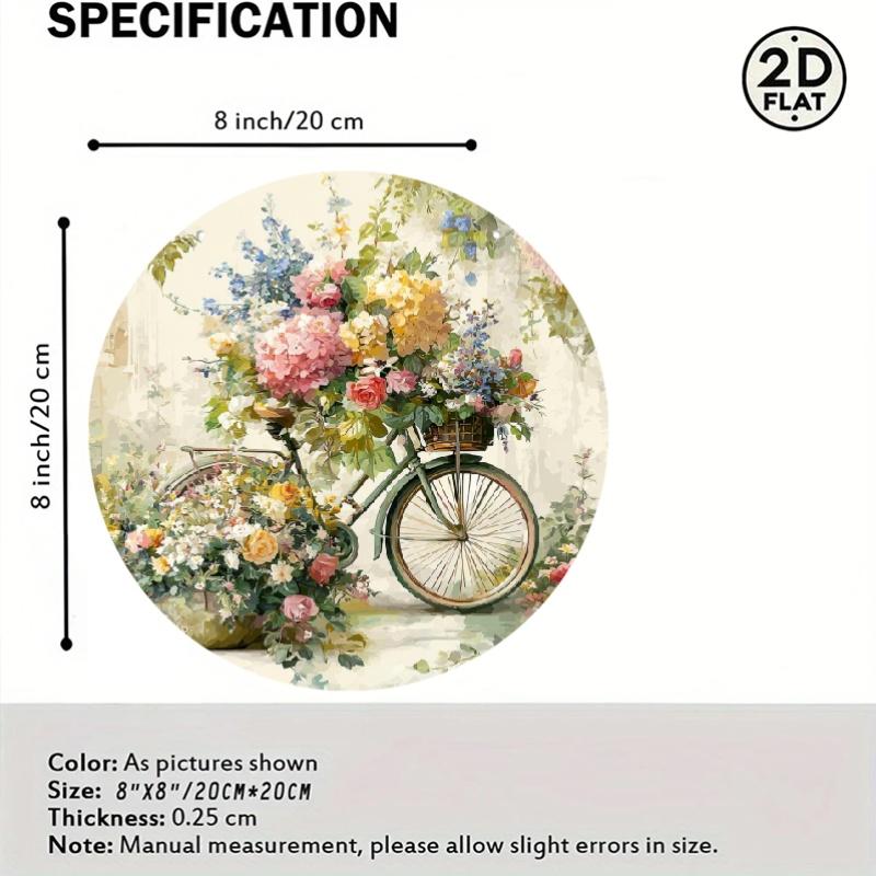 Vintage Bicycle and Spring Flowers Round Metal Sign WallMountable Iron Decor for Home Garden Kitchen Caf Spring