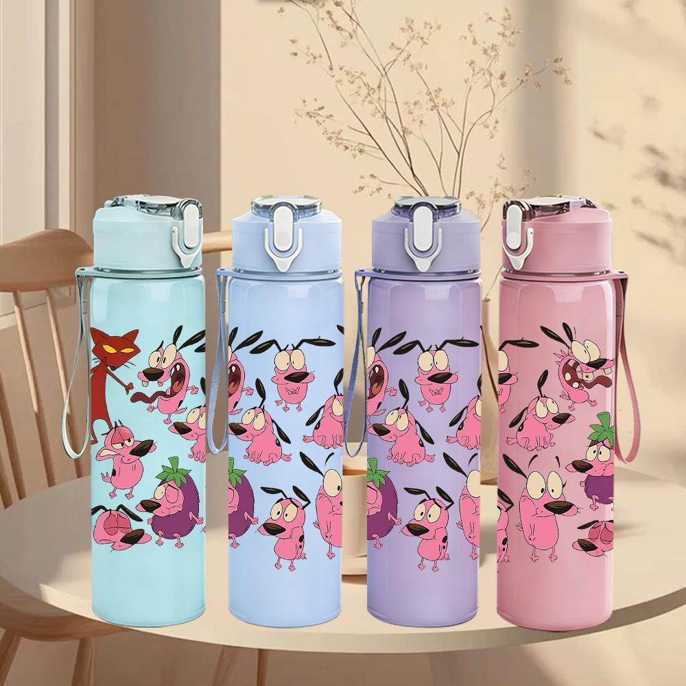 1PC Pink Floral Pig Group 750ml Color Plastic Sports Water Bottle Leakproof Flip Straw Lid Suitable for Sports Office Home Use