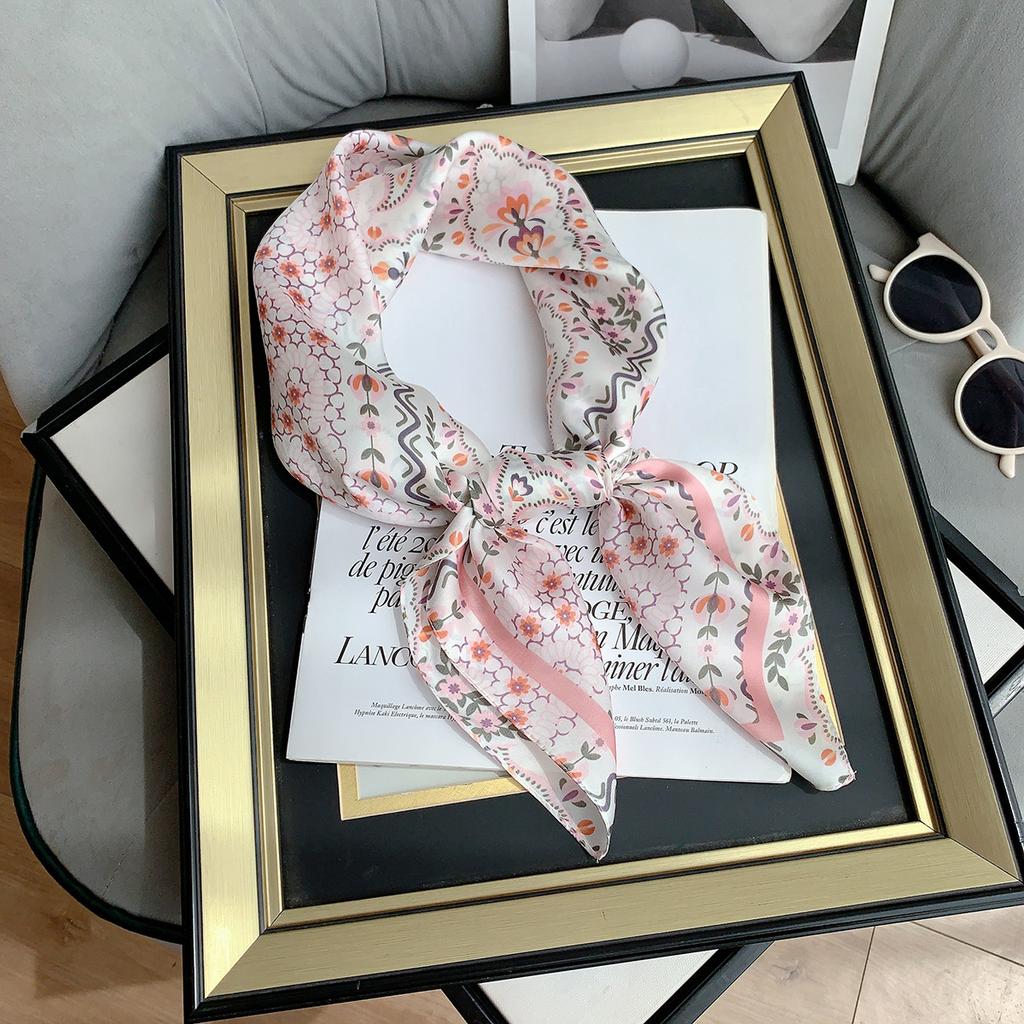 Women S Floral Printed Small Square Scarf For Summer Sun Protection