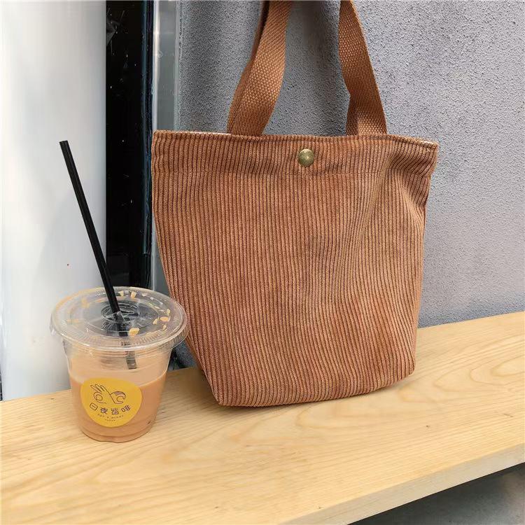 Retro Corduroy Bento Shoulder Bag - Versatile Canvas Handbag for Students and Commutes