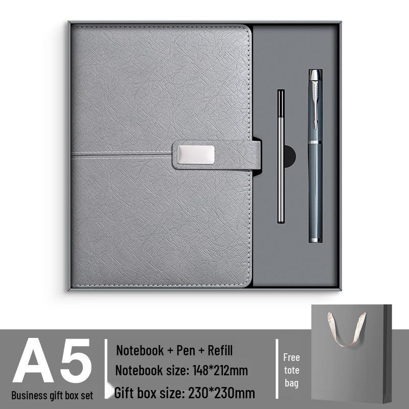 A5 Premium Geschenkset: Personalisierter Geschäftsnotizblock/Besprechungsprotokollant mit individuellem Logo.