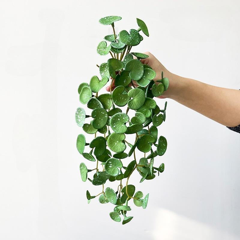 Artificial Plant Bouquet Copper Coin Grass Soft Glue Lifelike Fake Green Plants Wall Hanging for Home Office Garden Decoration