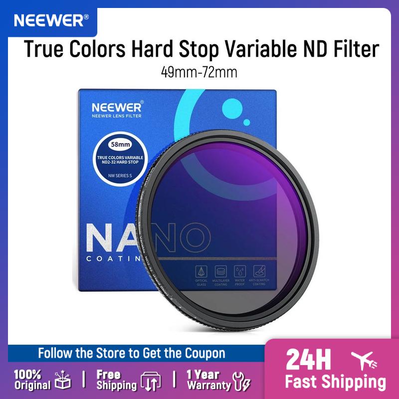 NEEWER 58mm-82mm True Colors Hard Stop Variable ND Filter ND2-32 Limited Neutral Density Filter Multi Coated HD Optical Glass 58mm