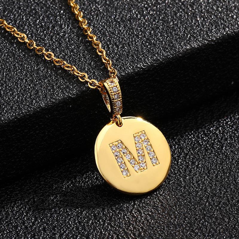 Letter Necklace Fashion 26 One Letter Copper Inlaid Cubic Zircon Vacuum Plating Stainless Steel Chain Necklace