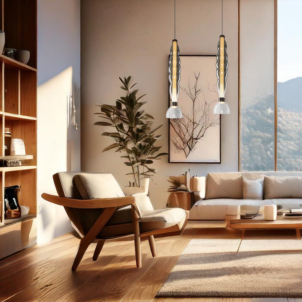 Glamour Decorative Pendant Lamp for Living Room Dining Room Elongated Smoked Glass Warm LED Color 18W Lucco Milagro