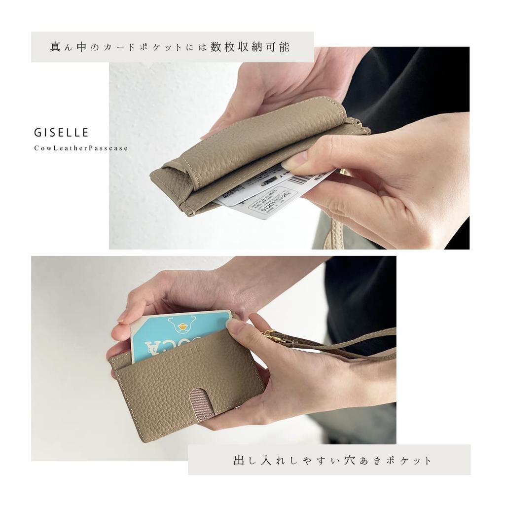 Gisele Pass Case, Commuter Pass Holder with Reel, Coin Purse, Card Case, Card Slots, Thin and Lightweight Genuine Cowhide Leather Mini Wallet for Men