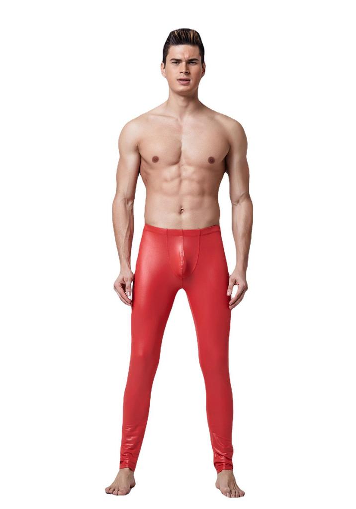 Men's Patent Leather Exotic Lingerie Bodysuit for Nightclub and Stage Performance