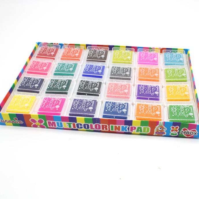 3x3cm Kids' Finger Paint Ink Pad Set, 24 Colors for DIY Painting