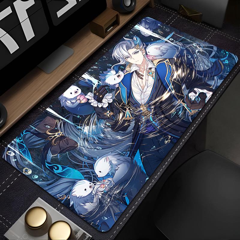 Gaming Mouse PadLarge Desk MatAntislip Rubber Base Stitched Edges Blue Glowing Anime Guy Print for Gaming Office Desk Use