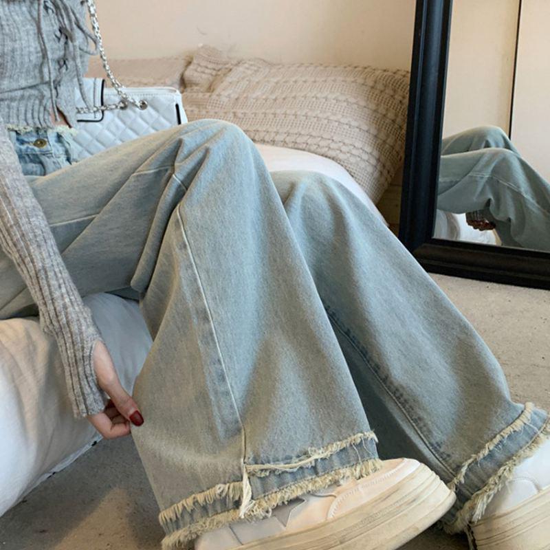 Women's Light Blue Wide-Leg Jeans, High-Waisted, Straight-Leg, Spring/Summer 2025 Fashion, Niche Design, Narrow Fit.