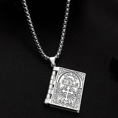 Gothic Bible Book Cross Necklace For Men And Women Vintage Creative Flip Pendant Street Fashion Jewelry