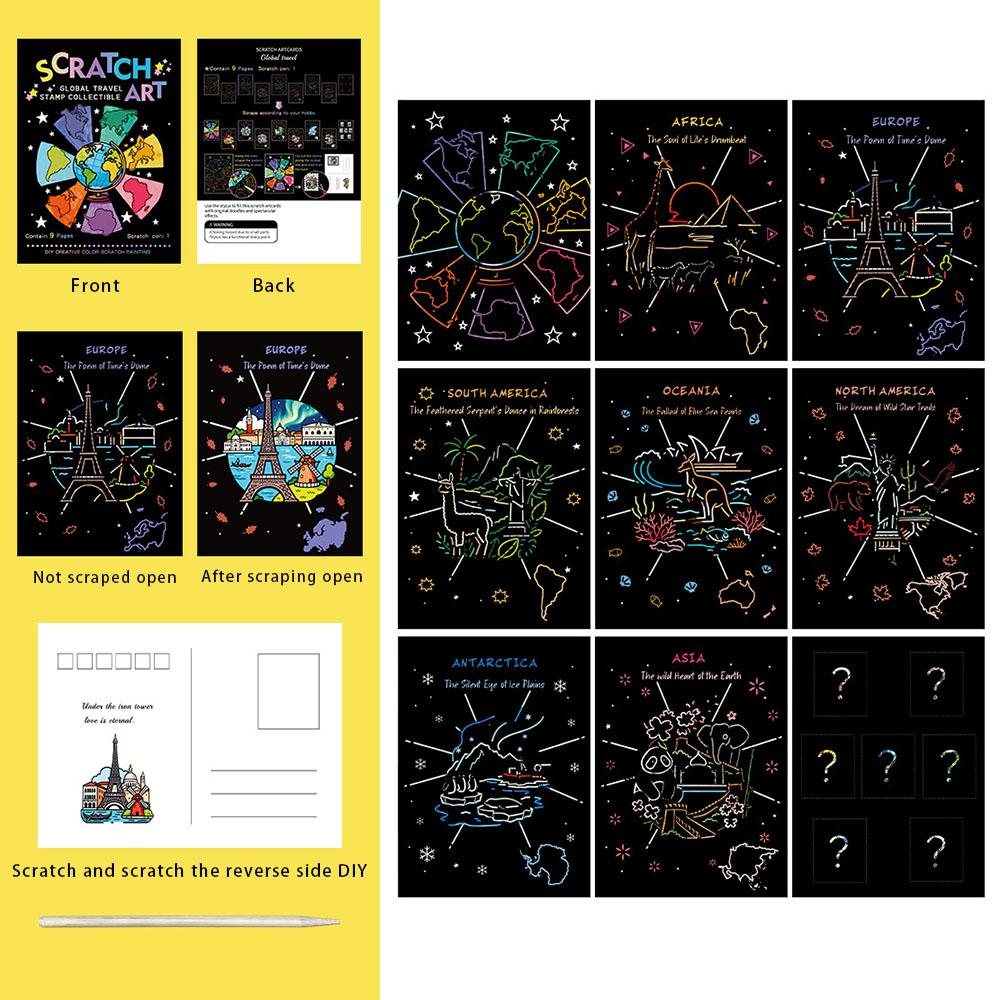 Creative Global Travel Stamp Collection, Student Colorful DIY Scratches, Graffiti Scratch Books, Gifts чёрный
