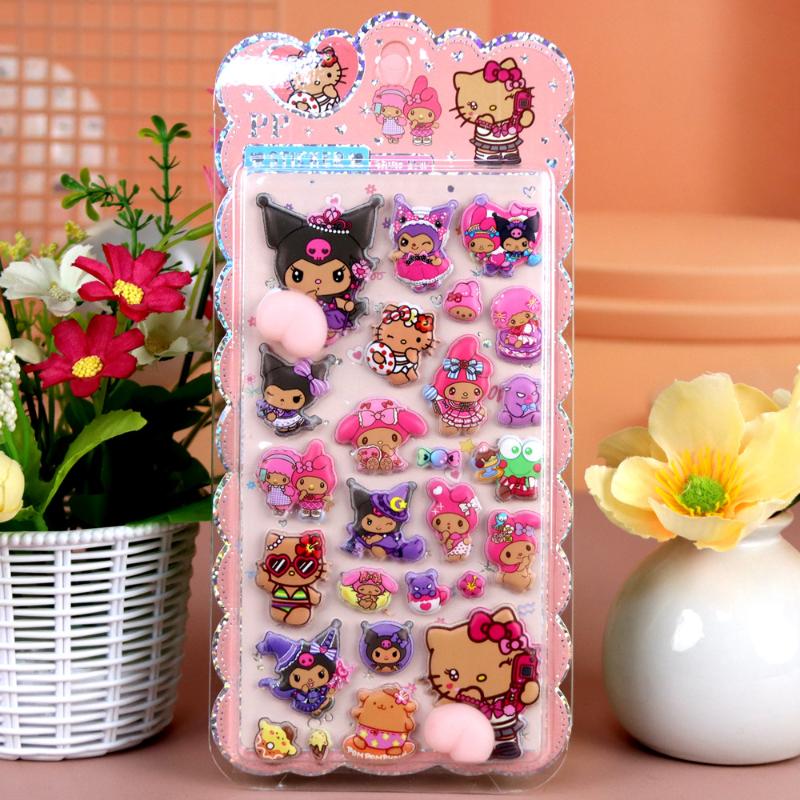 

Kawaii Black Skin Sanrio Hello Kitty Soft Puffy Butt 3D Stickers Diy Laptop Scrapbook Phone Case Decor Decals Decompression Gift 1PC Random