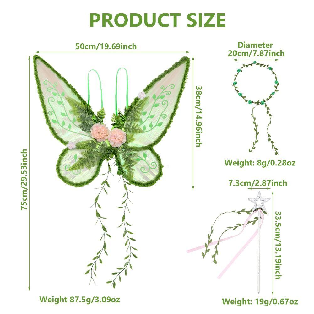 Conjunto de Coroa de Flores e Asas de Fada da Floresta Varinha Mágica Estilo Natureza Fantasia de Fada do Bosque Fantasia para Meninas Adereços de Fantasia para Crianças
