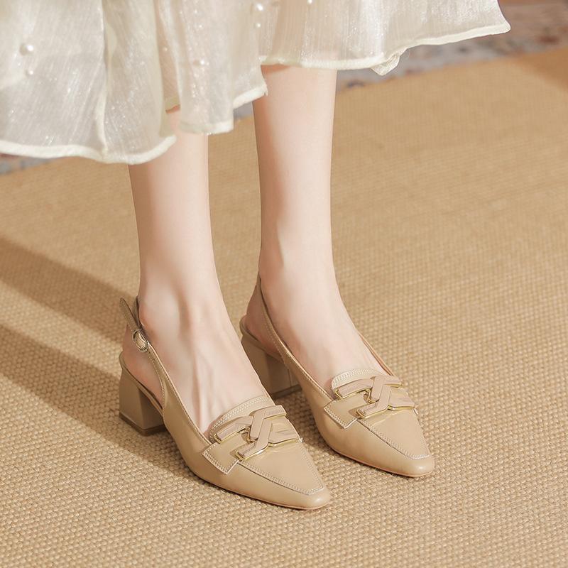 

Кожаные сандалии с квадратной головкой и сумкой на голову, женские летние новые туфли на толстом каблуке, сочетающиеся с классными тапочками для женщин 39