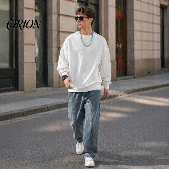 Loose Fit Athletic Wear Men Long Sleeve Sweatshirt, Pullover Shirt, Solid Soft Polyester Shirts Color Crew Neck Sweatshirt for Street Office