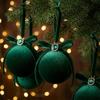 Shatterproof Plastic Flocked Xmas Baubles Flocked Velvet 8cm Tree Baubles Christmas Balls  Ceiling