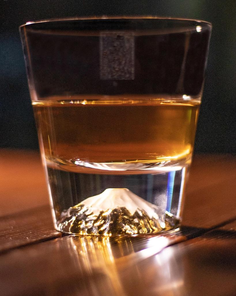 Tajima Glass Handcrafted Mount Fuji Rocks Glasses in Sakura Kiriko Blossom Cut Wrapped in a Sakura Furoshiki Perfect for Respect for the Aged or