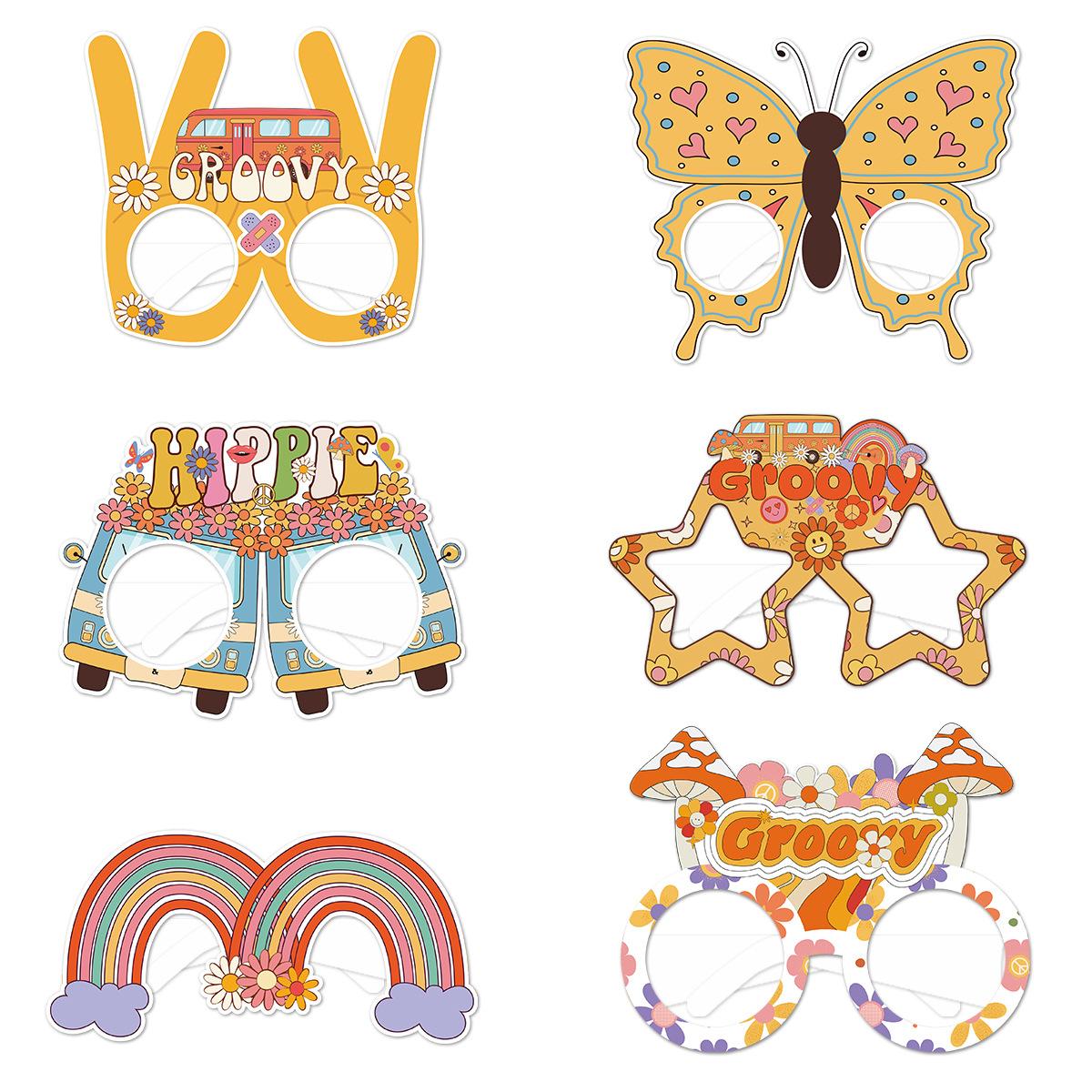 

12 шт. Крутые ретро 70-х 60-х Хиппи тематические бумажные очки Бохо Цветочные Очки Любви для Хиппи Дня Рождения Девичника декор