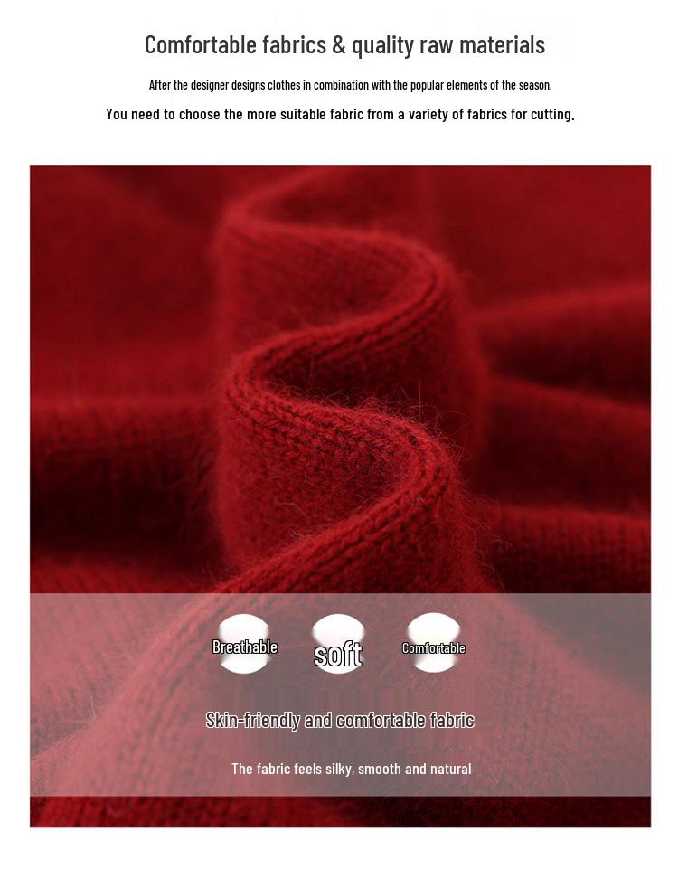 Women's Color Block Plush Wool Sweater with Half-High Collar - Loose, Slimming, Thick Knit Top for Middle-Aged and Elderly Mothers