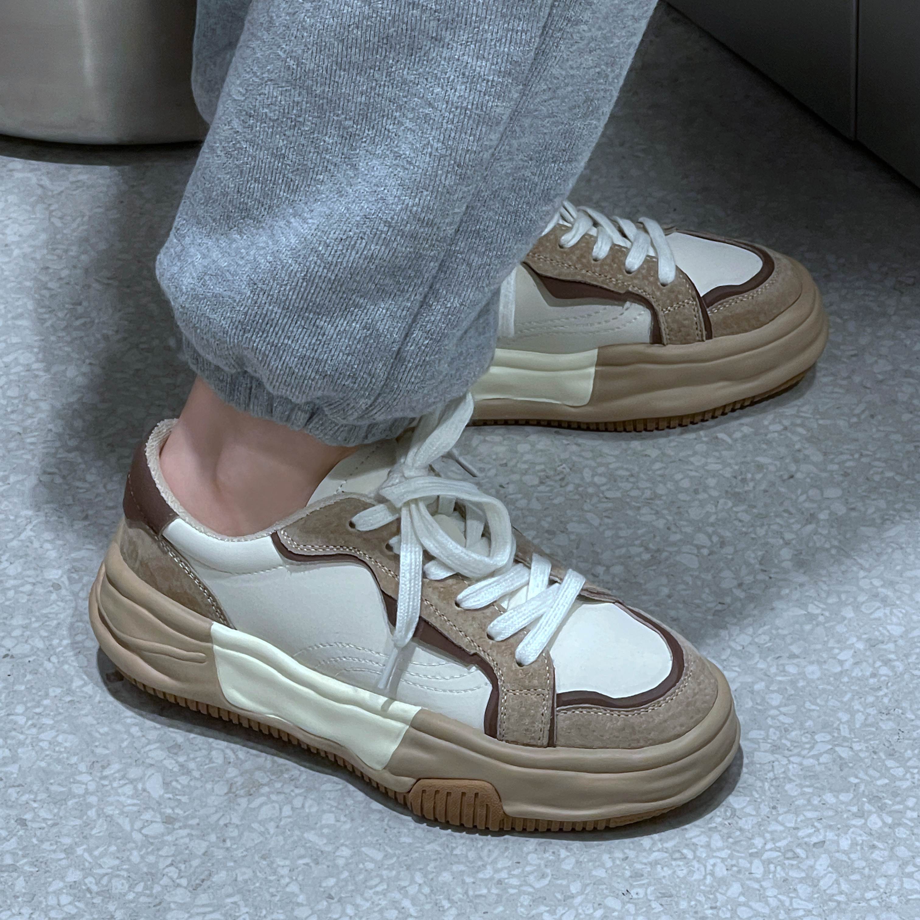 

Cow Suede Spring Sneakers Platform Mixed Color Lace Up Preppy Style Women Casual Shoes