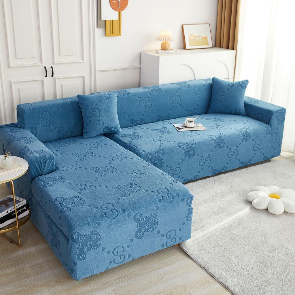 Jednokolorowy Trójwymiarowy Aksamitowy Kombinowany Pokrowiec na Sofę typu Stretch All-Inclusive Jednokolorowy Elastyczny Antypoślizgowy Pokrowiec na Sofę Imperialnej Konkubiny