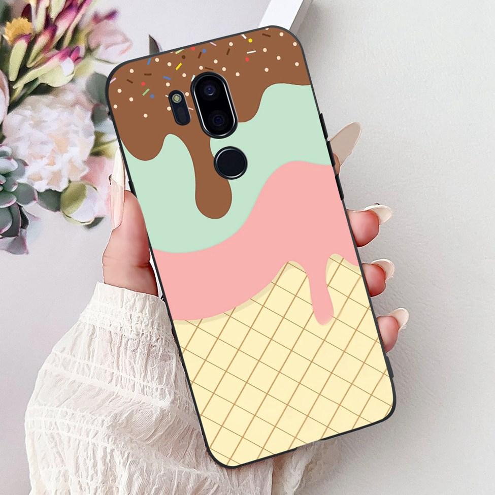 Para LG G7 ThinQ Funda Silicona Negra Gato Lindo Flores de Moda Trasera Pintada Genial Para LG G7ThinQ Funda de Teléfono LMG710EM