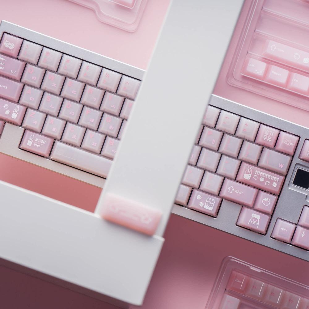 SOULCAT Erdbeermilch Tastenkappe PC 138 Tasten Benutzerdefiniert Niedliche Tastenkappe Cherry Profil KeyCap für Mechanische Tastatur Zubehör Geschenk