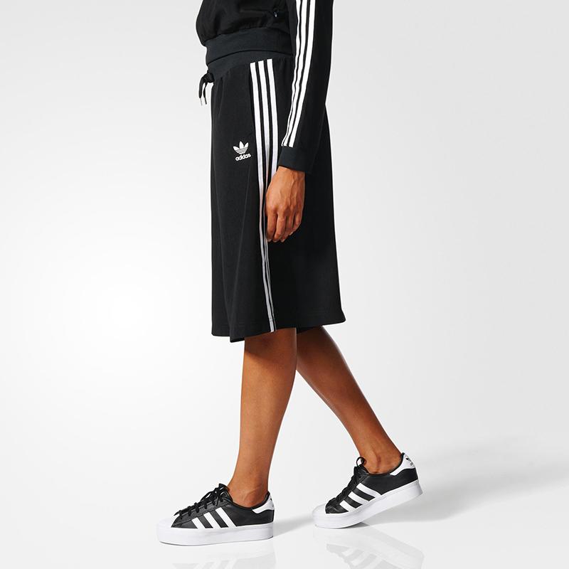 Adidas Originals Trefoil Logo Print Vintage Sports Breathable Loose Fit Cropped Casual Pants Women Bottoms Black BJ8187