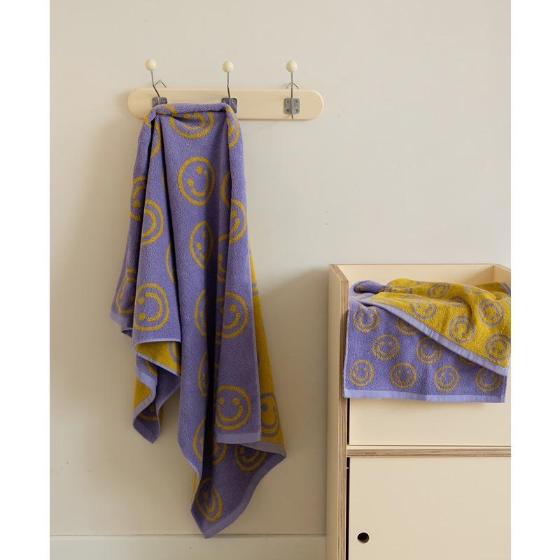 Latest Smiling Combed Cotton Face Turf Color-blocking Comfortable Face Turf Washing Turf BB Color Knitted Pure Cotton Bath Towel 35 * 76